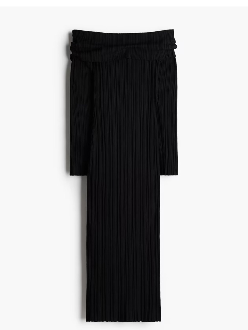 H&M Black Off-the-Shoulder Pleated Midi Dress